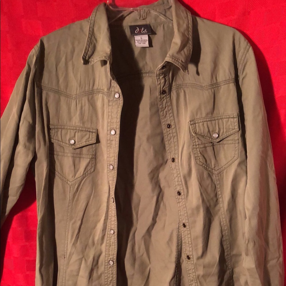 Green button down shirt